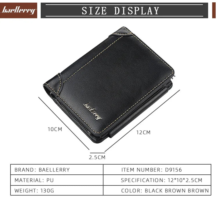 High Quality Men's PU Leather Wallet -  Stylish Durable & Zipper Short Design with Multi Cards Holder, Coin Holder Purse- Ideal Gift for Men