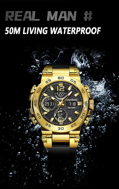 LIGE Men's Sports Watch - 50M Waterproof, Dual Display, Quartz Military Wristwatch - Excellent Gift for Men