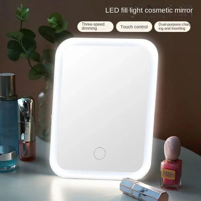 Portable LED Touch Screen Make up Mirror - Foldable | Light Modes | USB Rechargeable | Cosmetic Mirror Tools - Perfect Gift for Women