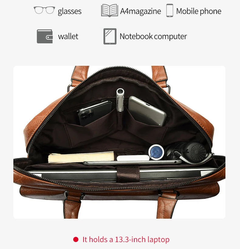 Men's Luxury Business Briefcase Bag - PU Leather Messenger Shoulder Bag for A4 Documents, Laptop, and More