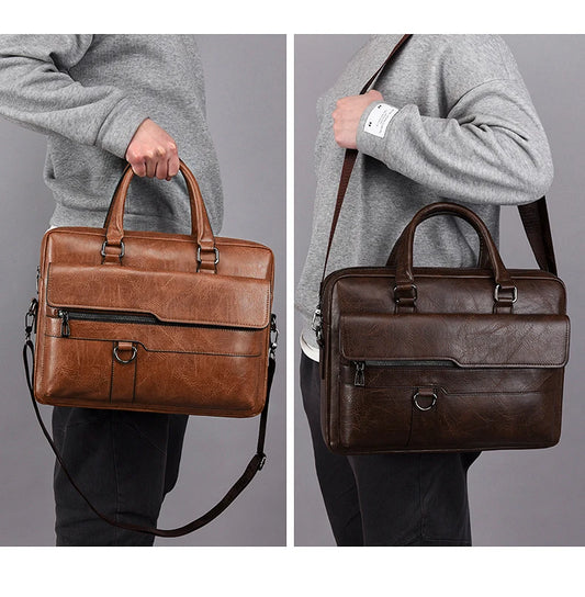 Men's Luxury Business Briefcase Bag - PU Leather Messenger Shoulder Bag for A4 Documents, Laptop, and More