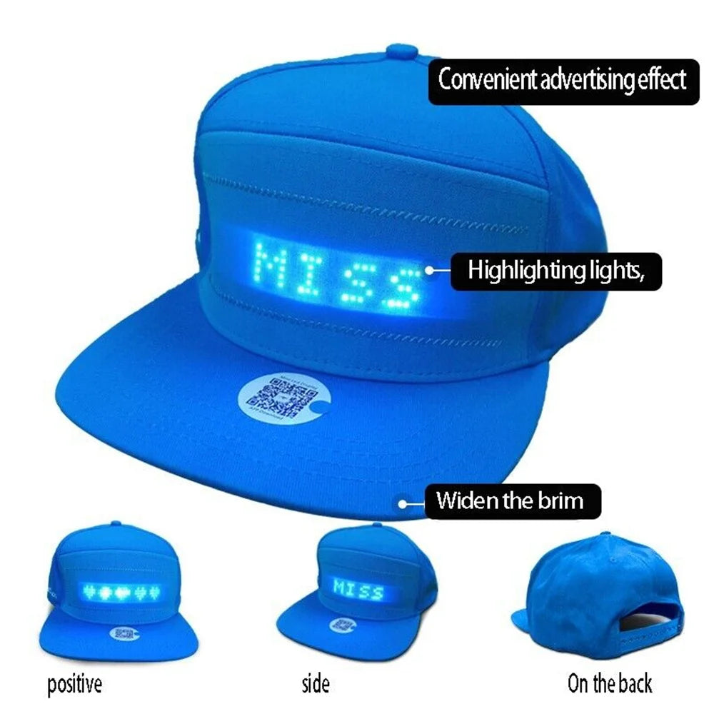 LED Scrolling Message Display Snapback Hat - Unisex, Bluetooth App, USB Recharge, Street Style -  Elegant Gift Item, unique identity in team gathering