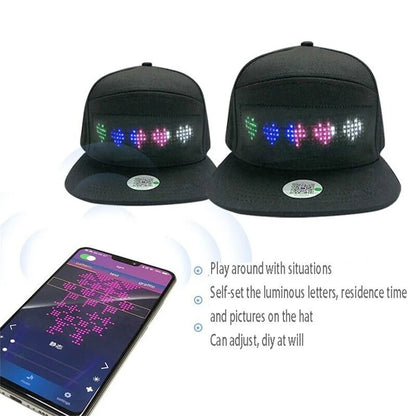 LED Scrolling Message Display Snapback Hat - Unisex, Bluetooth App, USB Recharge, Street Style -  Elegant Gift Item, unique identity in team gathering