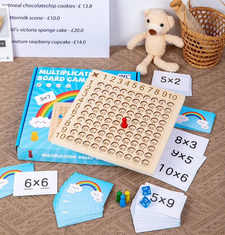 Fun & Learn With Montessori Addition/Multiplication Board Game - Educational Toy for Kids - Wooden Math Learning Aid with 99 Table - Addition & Multiplication Games - 2-4 Players