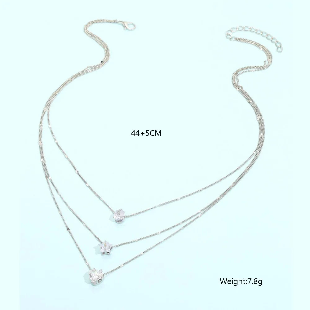 Premium Crystal Zircon Heart Star Charm Necklace Set for Women - Sparkling Stones, Versatile Design, Feminine Charms, Vintage Appeal - Excellent gift to Women