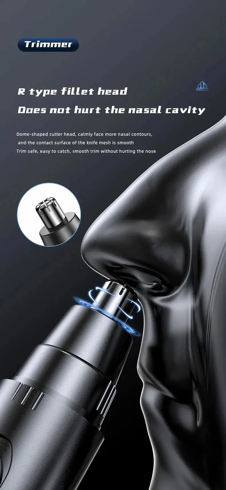 Black Electric Nose Hair Trimmer - Low Noise, High Torque, High Speed Motor, Washable - Men & Women