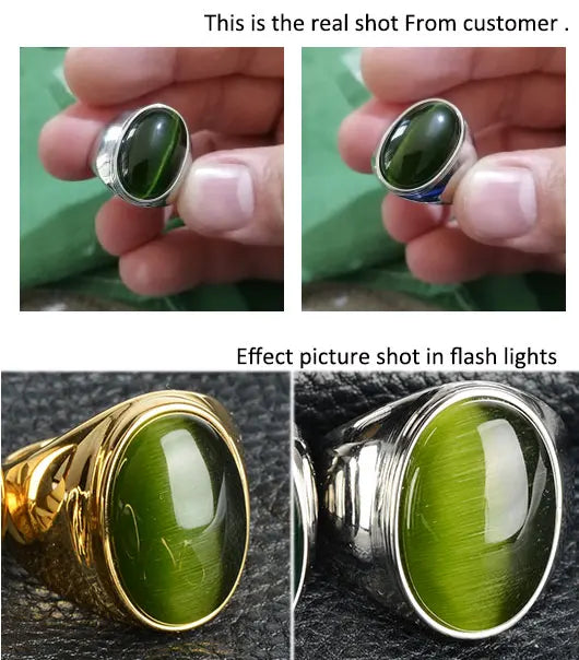 Stainless Steel Ring with Cat's Eye Opal - Elegant and Durable Jewelry for Men and Women