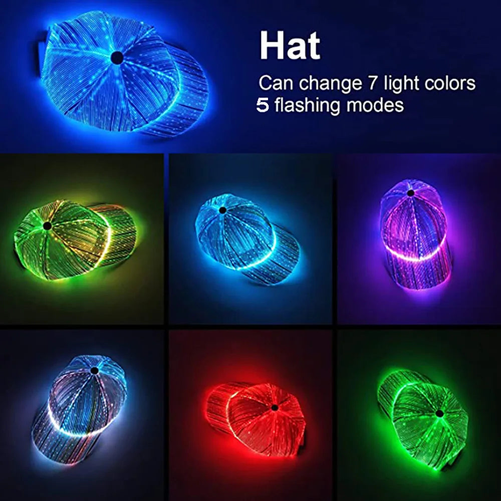 Seven-Colored Fiber Optic LED Hat with USB Charging - Perfect for Parties