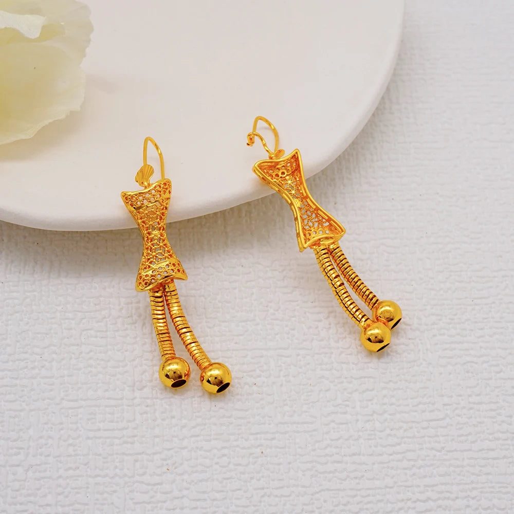African Indian Gold Jewelry Set for Women – Dubai Style Bridal Tassel Long Necklace, Earrings, Ring & Bangle - Ideal Gift for Her