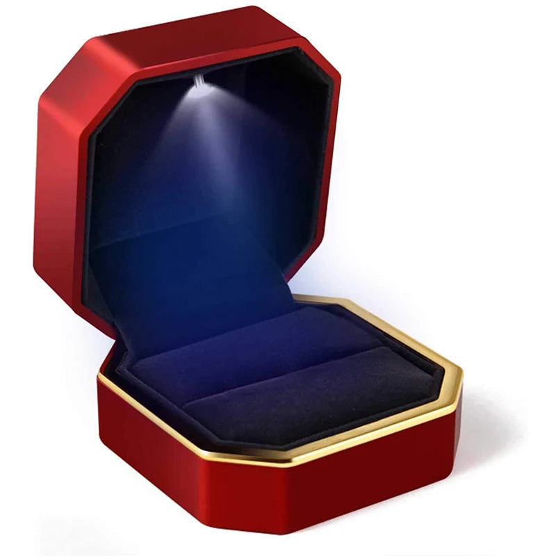 LED Light Velvet Jewelry Ring/Necklace Pendant Box – Luxury Gift Display Case for Proposal, Engagement & Wedding