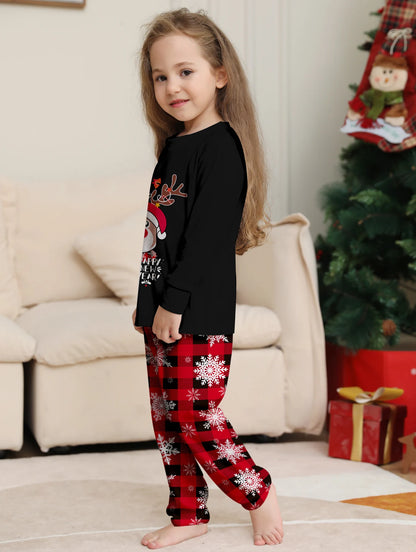 Matching Family Christmas Pajamas Set – Snug, Colorful Letter Print Top & Plaid Bottom Jammies