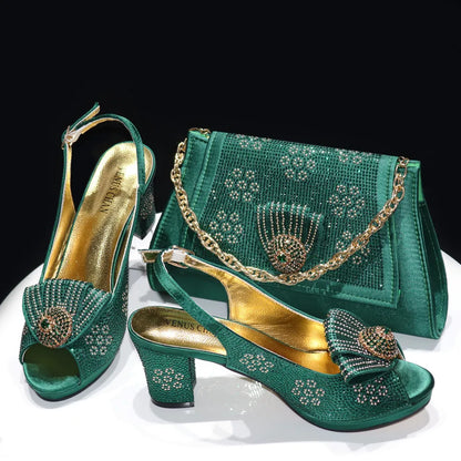 Women’s Wedding Shoes & Matching Diamond Bag Set – Italian Style Girly Glam Look Sandal & Clutch Handbag - Elegant Gift for Her