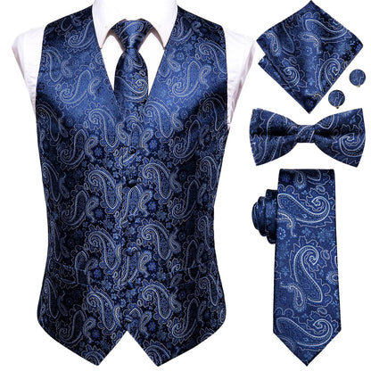 Elegant Men's Formal Silk Vest & Accessories By Hi-Tie | Waistcoat Set with Tie, Bowtie, Hanky, Cufflinks for Business, Office, Party, Wedding - Ideal Gift for Him