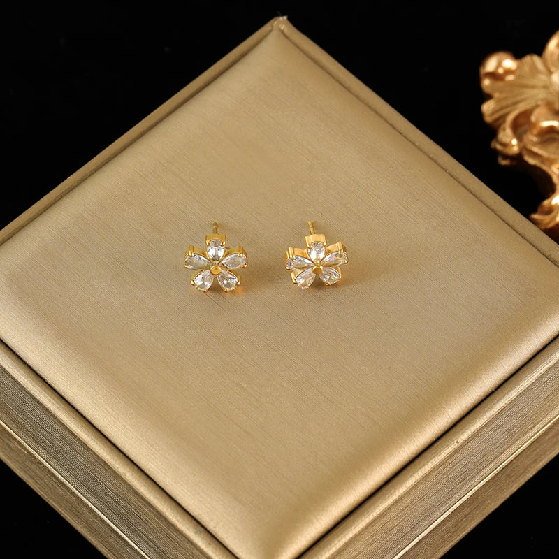 EILIECK 316L Stainless Steel White Zirconia Flower Petal Necklace Bracelet Earrings Set For Women New Trendy Jewelry Party Gift