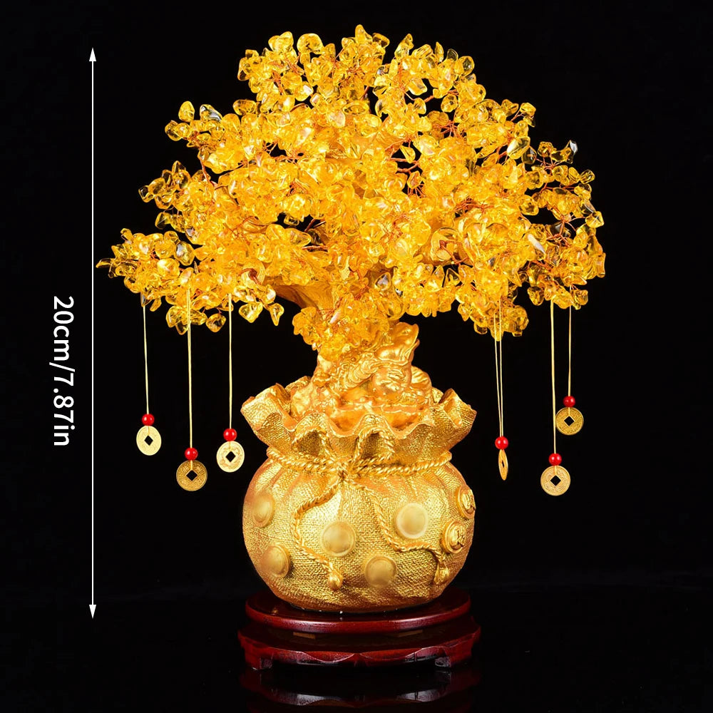 Natural Crystal Shaking Money Tree Desktop Ornament - Prosperity, Luck Enhancing Golden Money Bag Decoration for Desktop, Office, or Christmas - Ideal Gift for Friends & Family