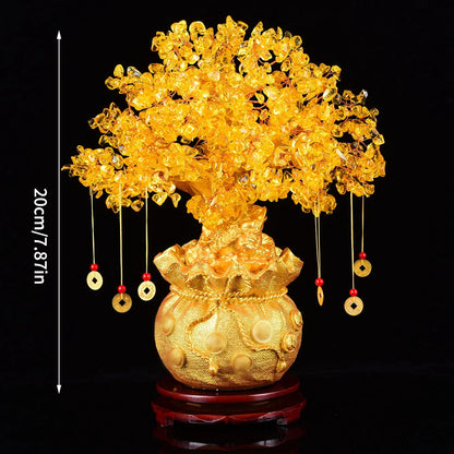 Natural Crystal Shaking Money Tree Desktop Ornament - Prosperity, Luck Enhancing Golden Money Bag Decoration for Desktop, Office, or Christmas - Ideal Gift for Friends & Family