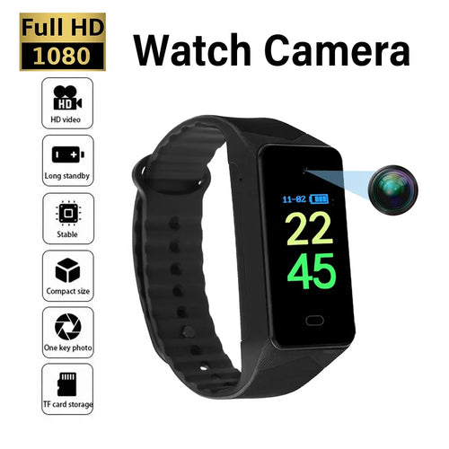 Smart Mini Camera Watch with 1080P HD Video Recorder : Professional Digital Voice Recorder & Bracelet Dictaphone for Gift, Home Security, Travel, Adventure, & Sports