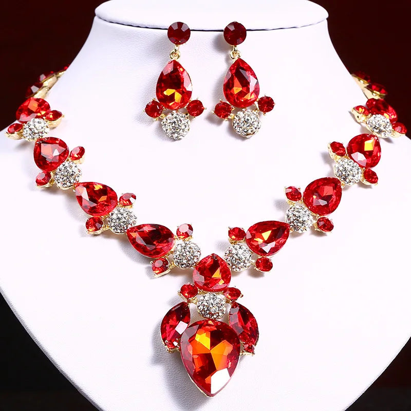 Fashion Women's Crystal Necklace & Earrings Set – Crystal Glass Bridal Wedding Accessories Gift - Elegant Gift for Her