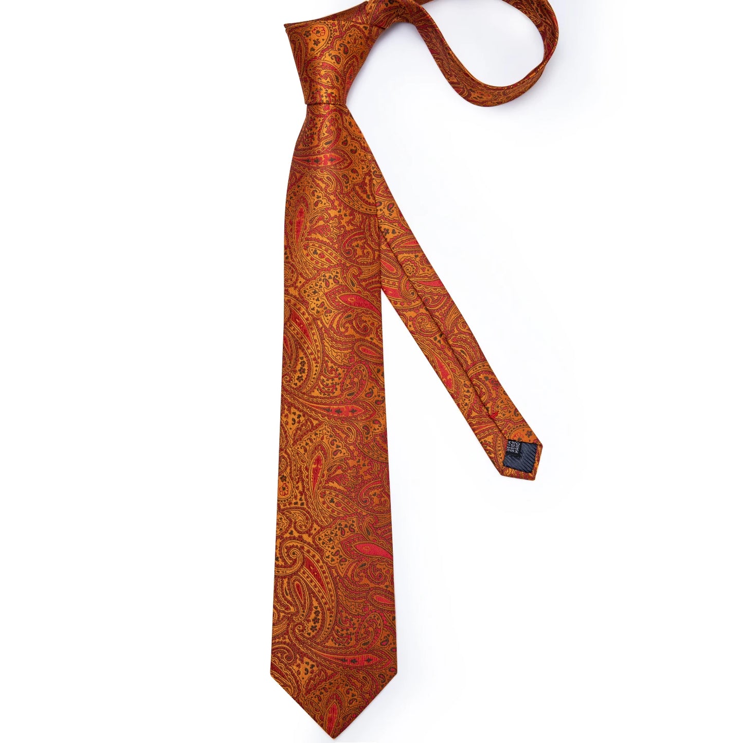Luxury Orange Paisley Men's Tie Set for Business, Office, Party, Wedding| 3.15 Inch Silk Polyester Necktie, Cufflinks & Pocket Square - Perfect Gift for Him