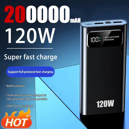 High Capacity Digital Display Power Bank - 200000mAH 120W Ultra Fast Charging Compatible with iPhone, Samsung, Xiaomi, & More - Perfect Gift for Family, Friends & Yourself