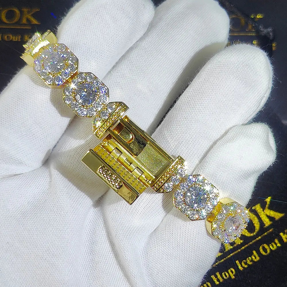 Unisex Hip Hop Iced Out CZ Tennis Bracelet – 10/12mm Square Diamond Link Chain Jewelry - Elegant Gift for All