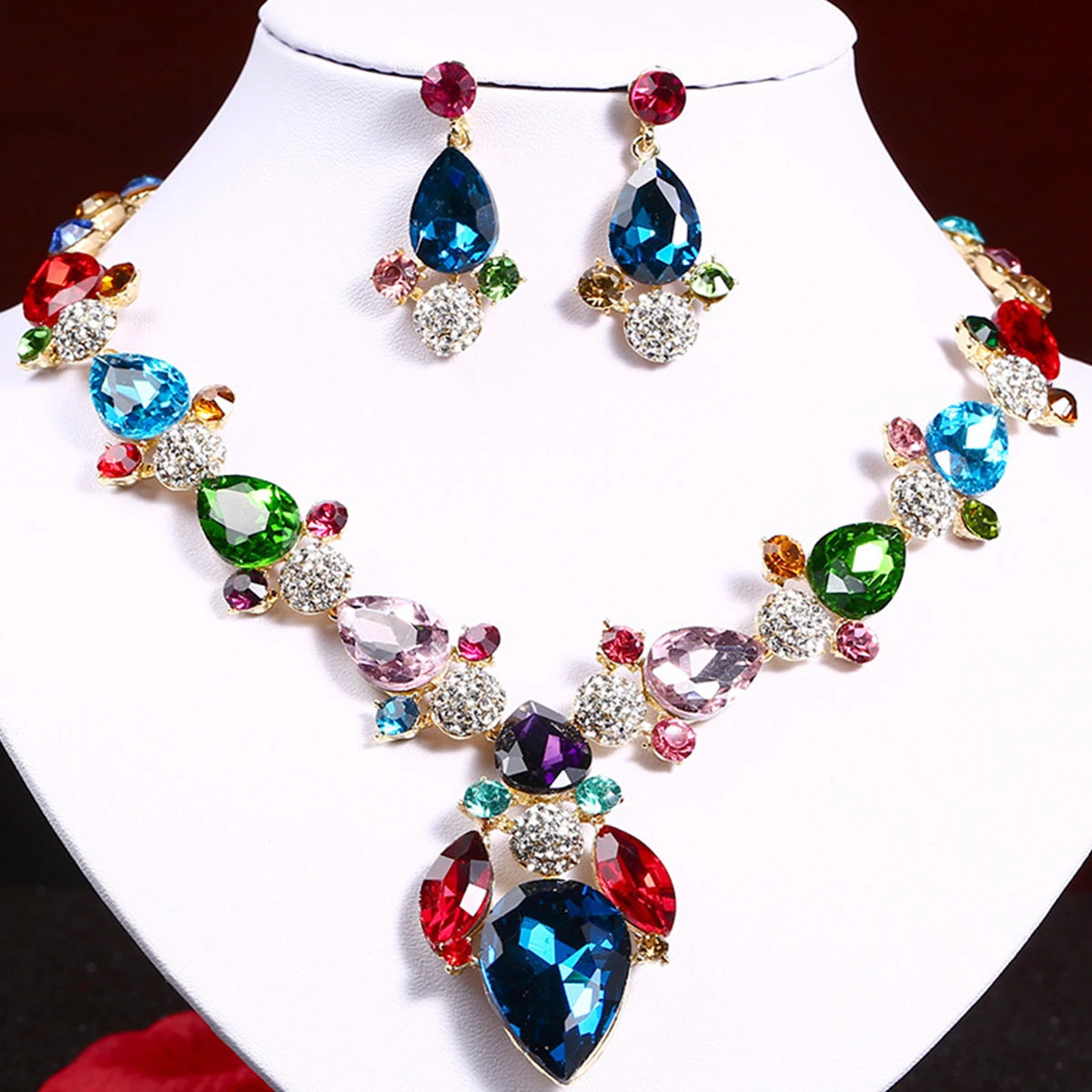 Fashion Women's Crystal Necklace & Earrings Set – Crystal Glass Bridal Wedding Accessories Gift - Elegant Gift for Her