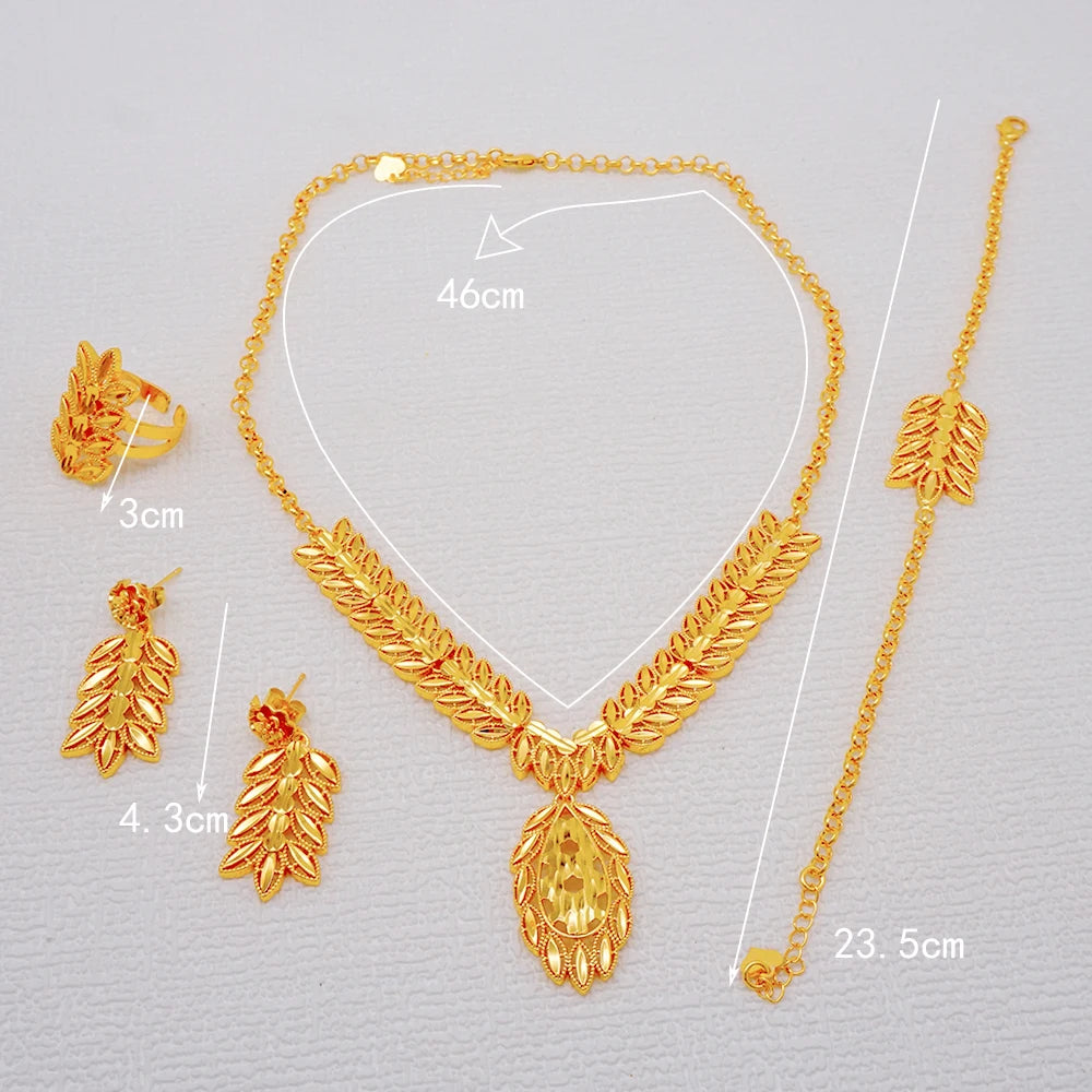 African Indian Gold Jewelry Set for Women – Dubai Style Bridal Tassel Long Necklace, Earrings, Ring & Bangle - Ideal Gift for Her