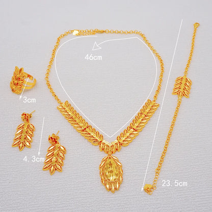 African Indian Gold Jewelry Set for Women – Dubai Style Bridal Tassel Long Necklace, Earrings, Ring & Bangle - Ideal Gift for Her