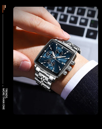 POEDAGAR Square Men’s Watch, Waterproof – Premium Stainless Steel Chronograph with Luminous Display Casual Wrist Watch. Gift for all.