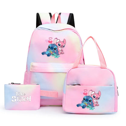 Three-piece Disney Lilo Stitch Bright Backpack Set with Lunch Bags and Rucksacks - Casual School Bags for Boys, Girls, and Women, Studying Teens, Travel Backpack set - Perfect Gift for Kids & Teens