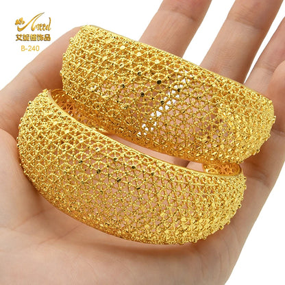 ANIID Dubai 24k Golden Cuff Bangles For Women - African Luxury Charm Bracelet Bangles Nigerian Wedding Gold Color Jewelry Gifts