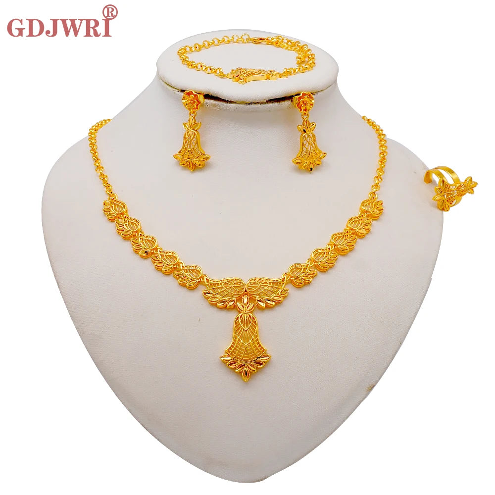 African Indian Gold Jewelry Set for Women – Dubai Style Bridal Tassel Long Necklace, Earrings, Ring & Bangle - Ideal Gift for Her