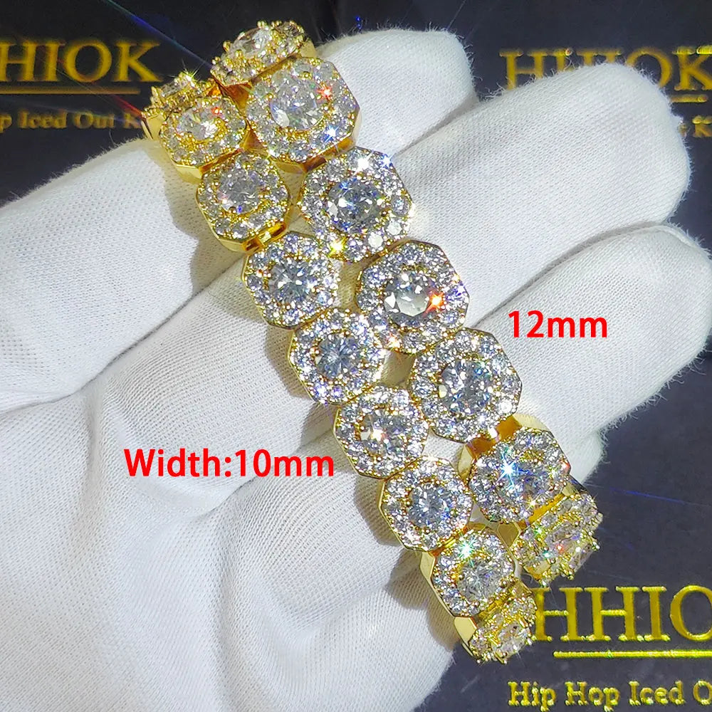 Unisex Hip Hop Iced Out CZ Tennis Bracelet – 10/12mm Square Diamond Link Chain Jewelry - Elegant Gift for All