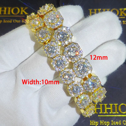 Unisex Hip Hop Iced Out CZ Tennis Bracelet – 10/12mm Square Diamond Link Chain Jewelry - Elegant Gift for All