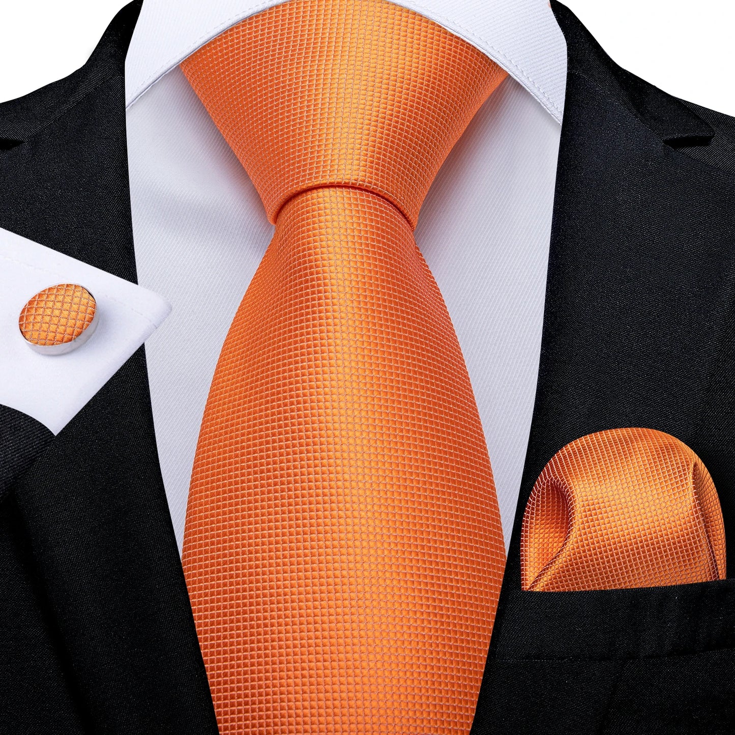 Luxury Orange Paisley Men's Tie Set for Business, Office, Party, Wedding| 3.15 Inch Silk Polyester Necktie, Cufflinks & Pocket Square - Perfect Gift for Him
