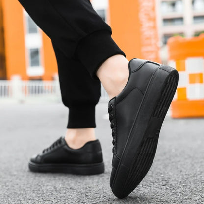Hot Men’s Fashion Sneakers – Stylish Leather Flat Shoes for Everyday Comfort, White & Black Non-Slip Vulcanized Design - Gift for Him