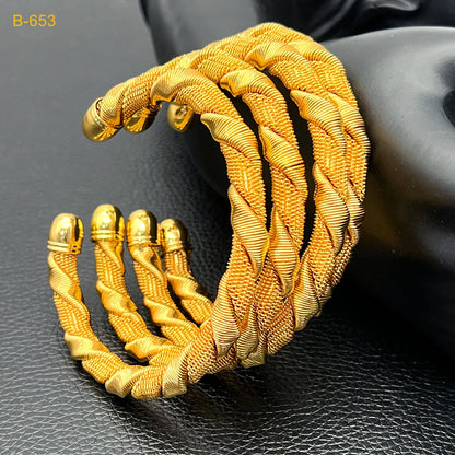 24K Gold Color Cuff Bangles  for Women – Dubai-Inspired Wedding Charm Jewelry, Arabic Party Twist Bracelet By ANIID  - Ideal Gift for Her