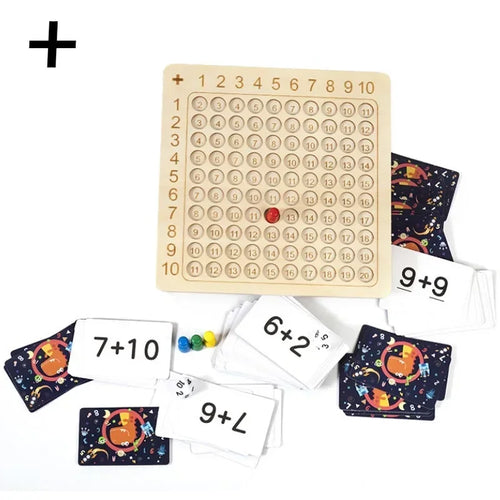 Fun & Learn With Montessori Addition/Multiplication Board Game - Educational Toy for Kids - Wooden Math Learning Aid with 99 Table - Addition & Multiplication Games - 2-4 Players