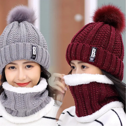 Women's Winter Knitted Scarf & Hat Set - Thick, Warm & Solid Skullies Beanies,  Outdoor Snow Riding Ski Bonnet Caps,  Windproof Headwear & Neckerchief - Perfect Gift for Ladies