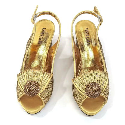 Women’s Wedding Shoes & Matching Diamond Bag Set – Italian Style Girly Glam Look Sandal & Clutch Handbag - Elegant Gift for Her