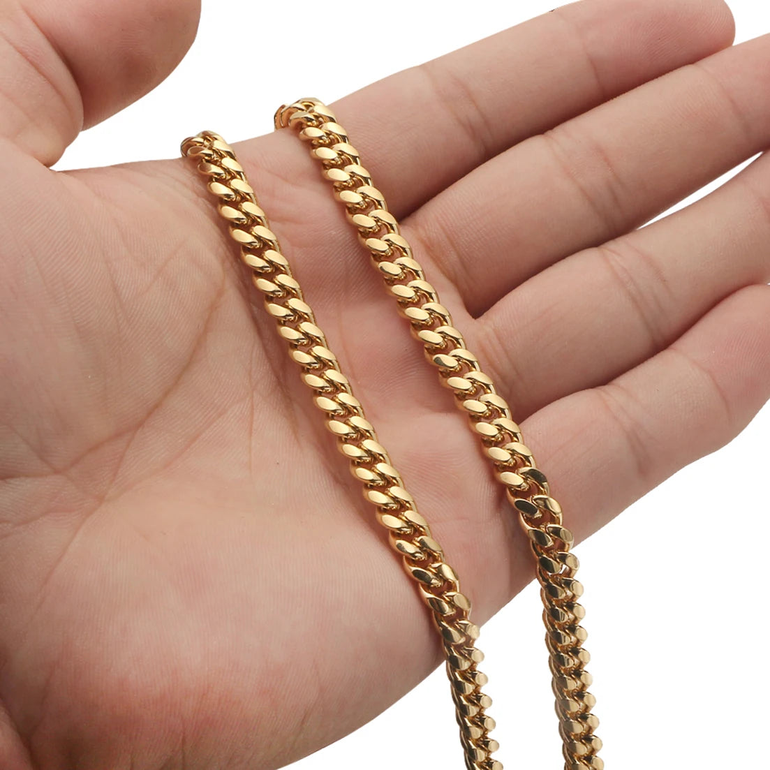 Upgrade Your Style with 6mm-14mm  Gold Color 316L Stainless Steel Miami Curb Chain Necklace & Bracelet Crystal Lock - Perfect Gift for Men and Women!