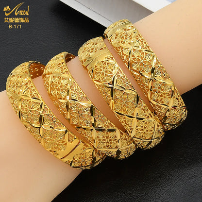 ANIID Dubai 24K Gold Plated Bangle Arabic / Indian Bridal Charm Bracelet | Luxury Wedding & Party Jewelry