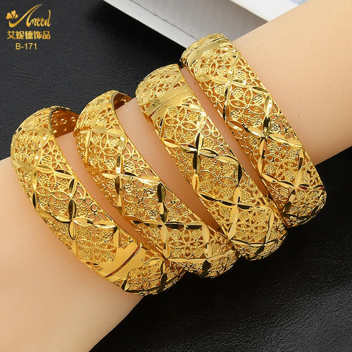 ANIID Dubai 24K Gold Plated Bangle Arabic / Indian Bridal Charm Bracelet | Luxury Wedding & Party Jewelry