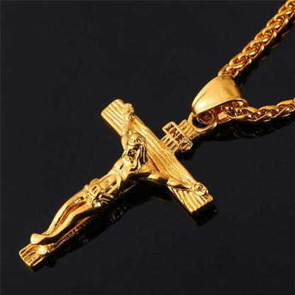 Stylish Religious Jesus Cross Necklace - Gold/Silver Color Chain Pendant for Men - Christian Jewelry Gift