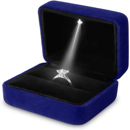 LED Light Velvet Jewelry Ring/Necklace Pendant Box – Luxury Gift Display Case for Proposal, Engagement & Wedding