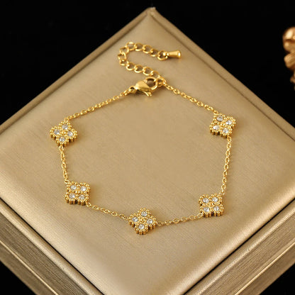 EILIECK 316L Stainless Steel White Zirconia Flower Petal Necklace Bracelet Earrings Set For Women New Trendy Jewelry Party Gift