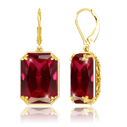 Elegant Ruby Dangle Earrings for Women – 925 Silver 18K Gold Plated Hoops Fine Jewelry for Engagement, Party & Gifting Her