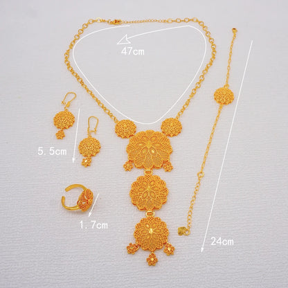 African Indian Gold Jewelry Set for Women – Dubai Style Bridal Tassel Long Necklace, Earrings, Ring & Bangle - Ideal Gift for Her
