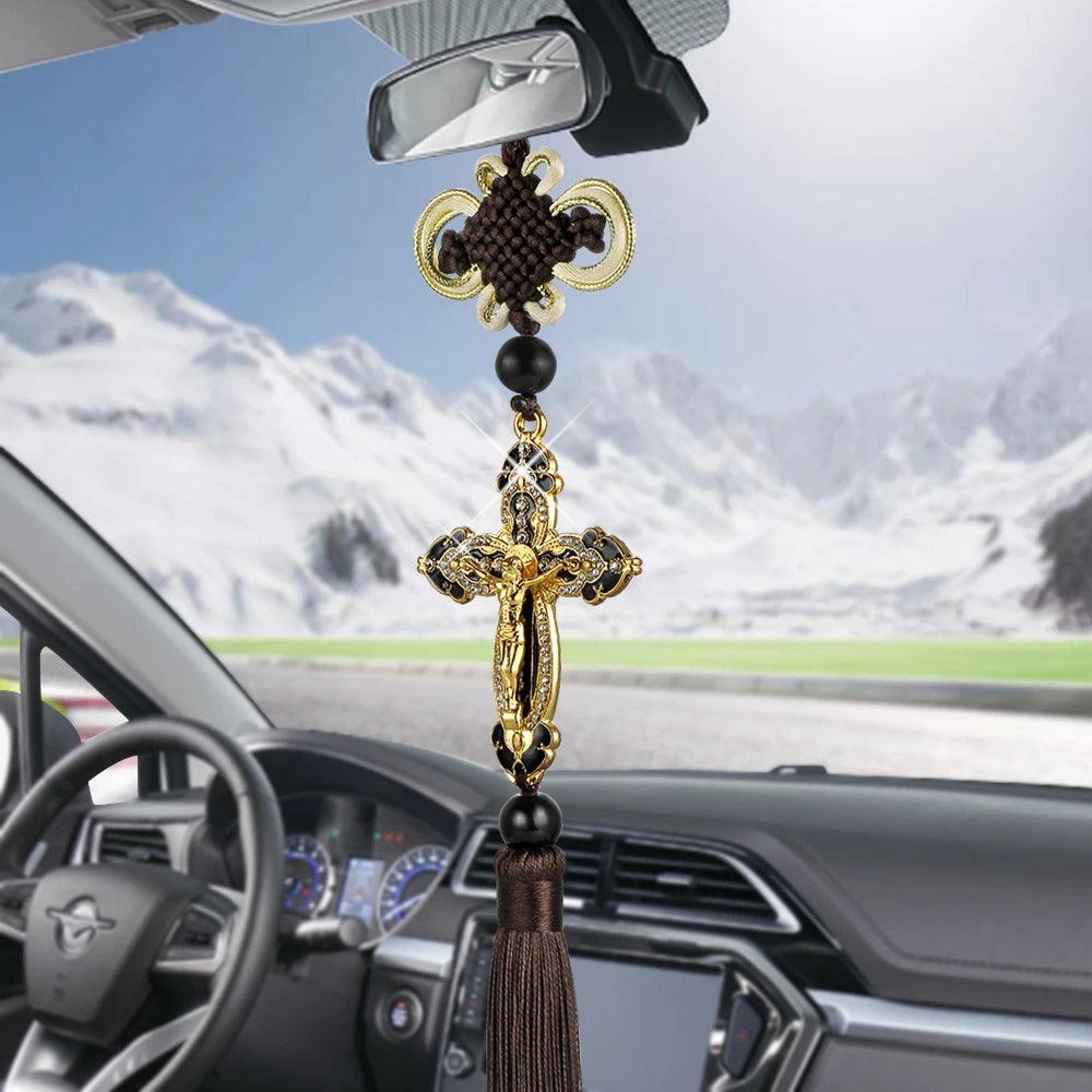 Car Rearview Mirror Hanging  Jesus Cross For Christians - Vehicle Ornament Elegant Metal Pendant For Positive Vibes Inside The Car - Ideal Gifts For All