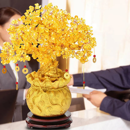 Natural Crystal Shaking Money Tree Desktop Ornament - Prosperity, Luck Enhancing Golden Money Bag Decoration for Desktop, Office, or Christmas - Ideal Gift for Friends & Family